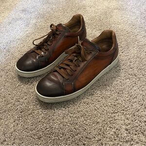 Magnanni Amadeo Brown Burnished Leather Low-Top Sneakers Size 10.5 Made In Spain